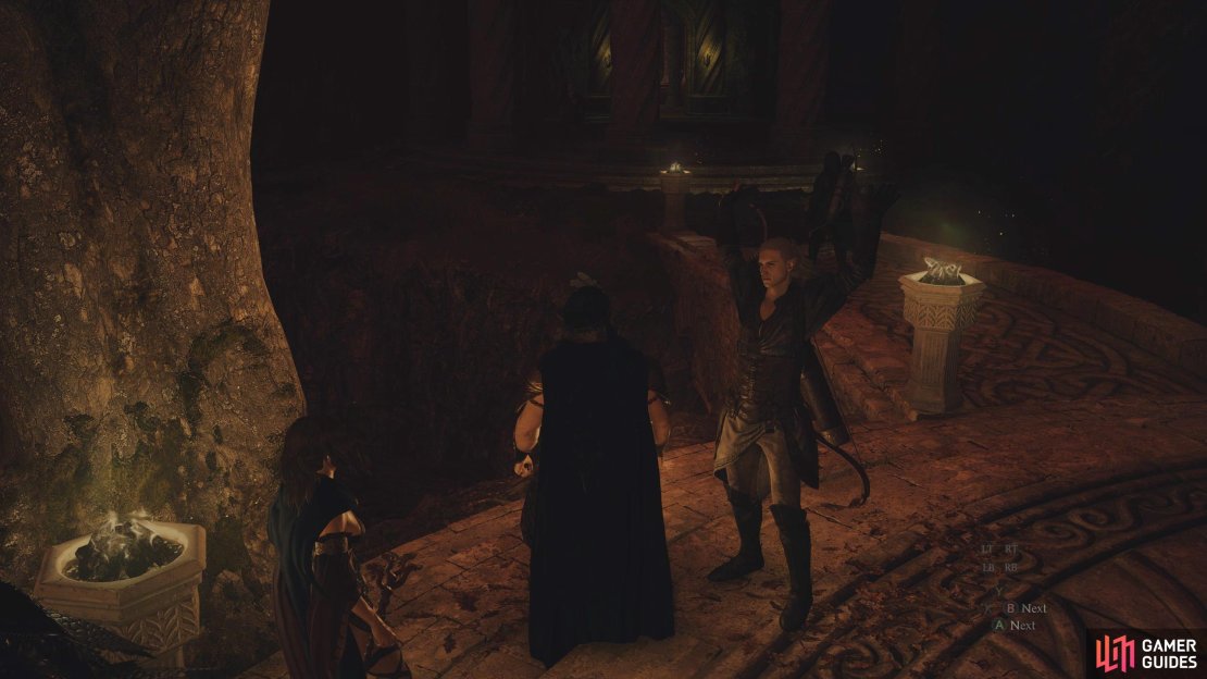 Speak to Glyndwr on the first circular platform in Sacred Arbor. He will take you to his father, Taliesin.