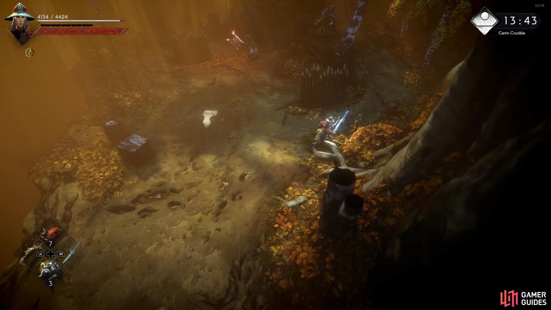 Head up the slope on the right and take out the Witch as soon as possible.
