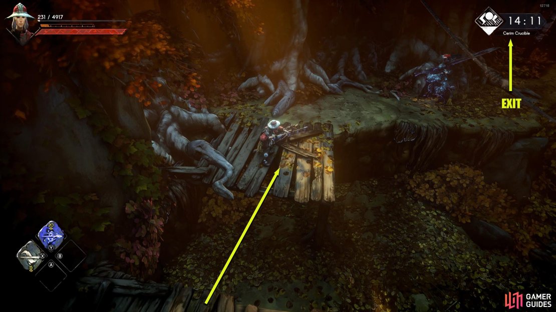 When they’re dealt with, jump over to the wooden platform, and defeat the incoming enemy.