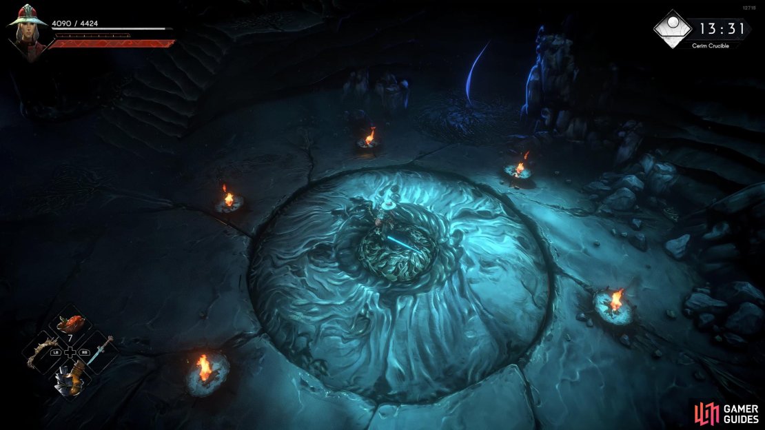 You can access the Crucible Trial by standing on the elevator in the center after you’ve activated the altar to the left with a Fallen Ember.