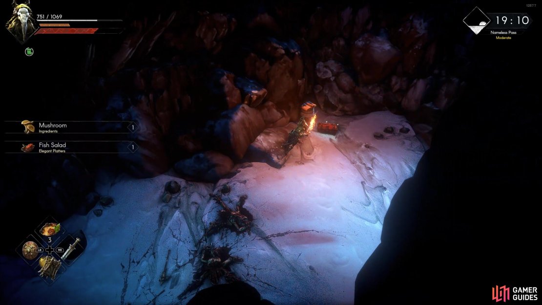 At the back of the cave is a journal and a chest.