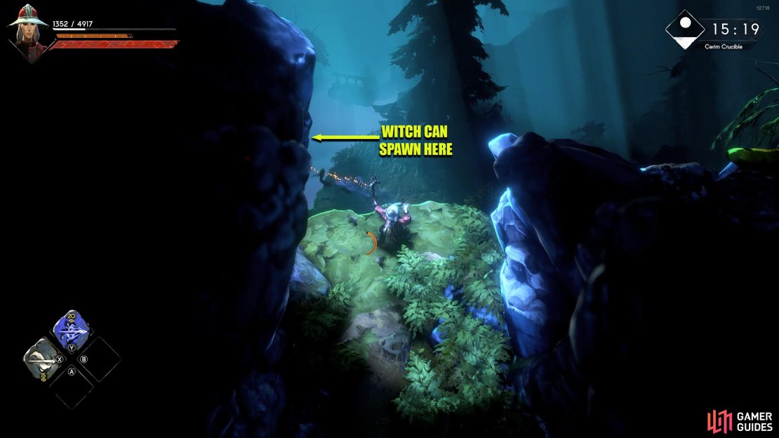 At the start you may encounter a Witch to your left. 