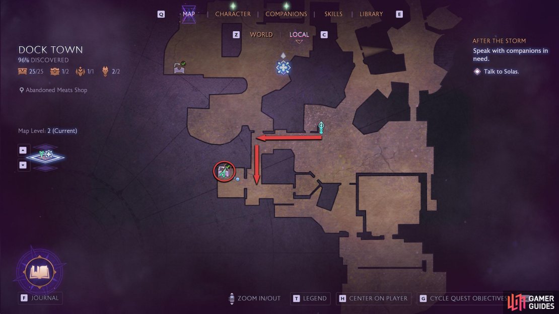 From the Wharf Crossing South Beacon, head west and south to find the chest location.