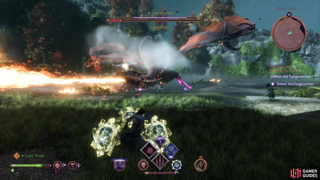 You can get behind Fangscorcher during her Fire Beam attack.