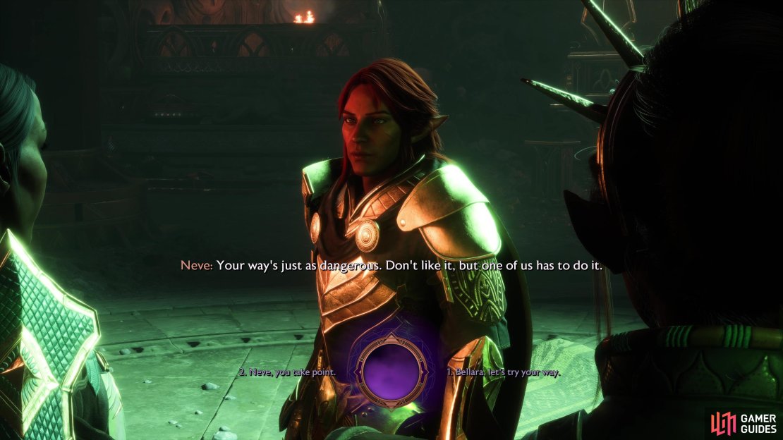 You will need to decide between Bellara or Neve to take down the magical wards.