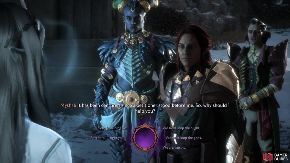 You will have to get three good outcomes from your choices to avoid battling Mythal.