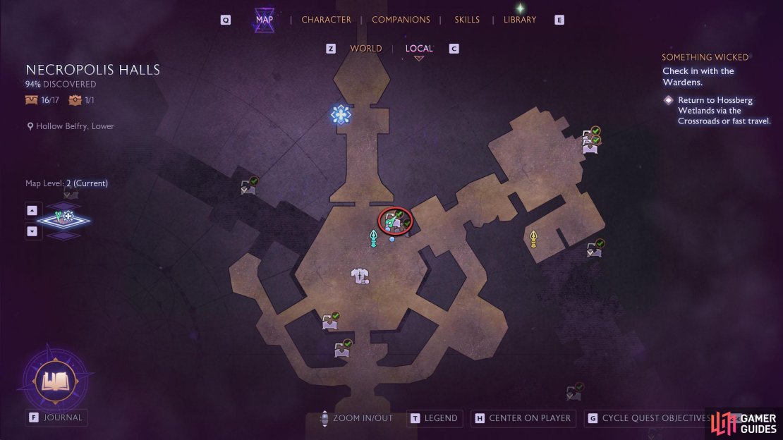 The chest can be found in the northeast corner of the main hub in the Necropolis Halls.