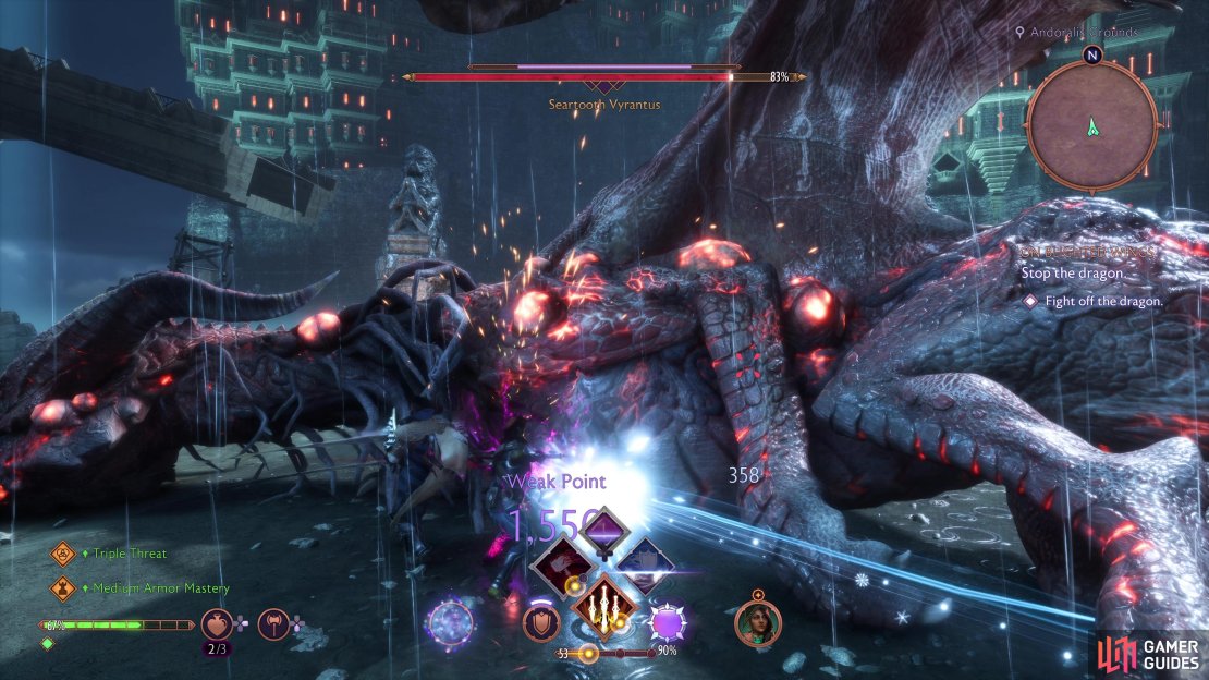 You can deal massive damage to Vyrantus’ heart when you stagger it.