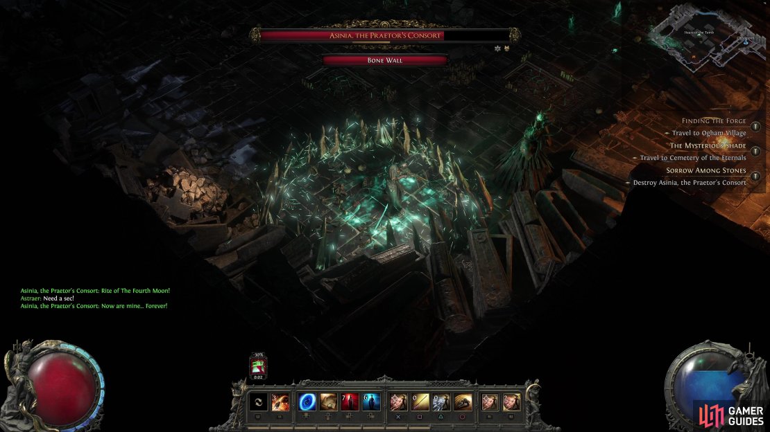 Asinia will trap you in a Bone Wall before dropping Bone Spears into the area.