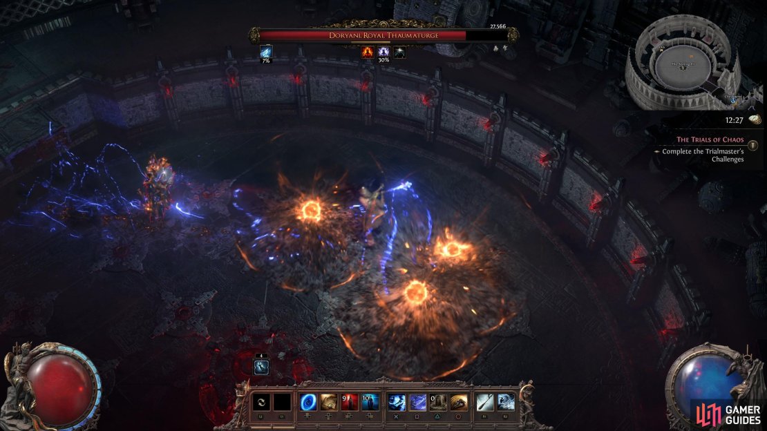 Doyani will place fire orbs that have a circle around them.