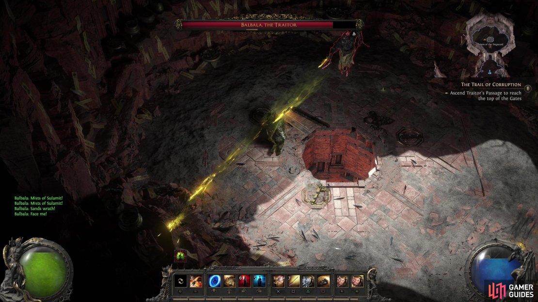 Balbala will toss Poison Daggers at you in a line AoE.