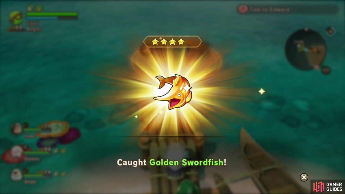 You can catch the Golden Swordfish off a pier along the northwestern edge of Tropica Isles.