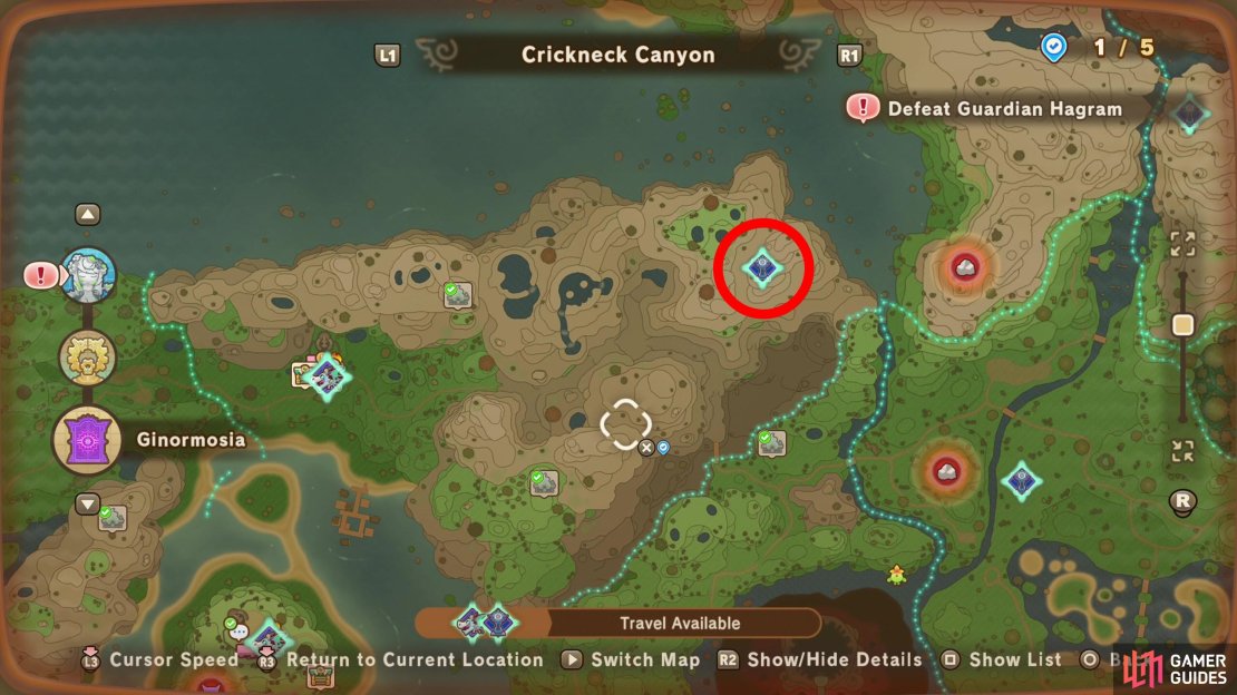 The location of Googlenette’s Tower on the map.