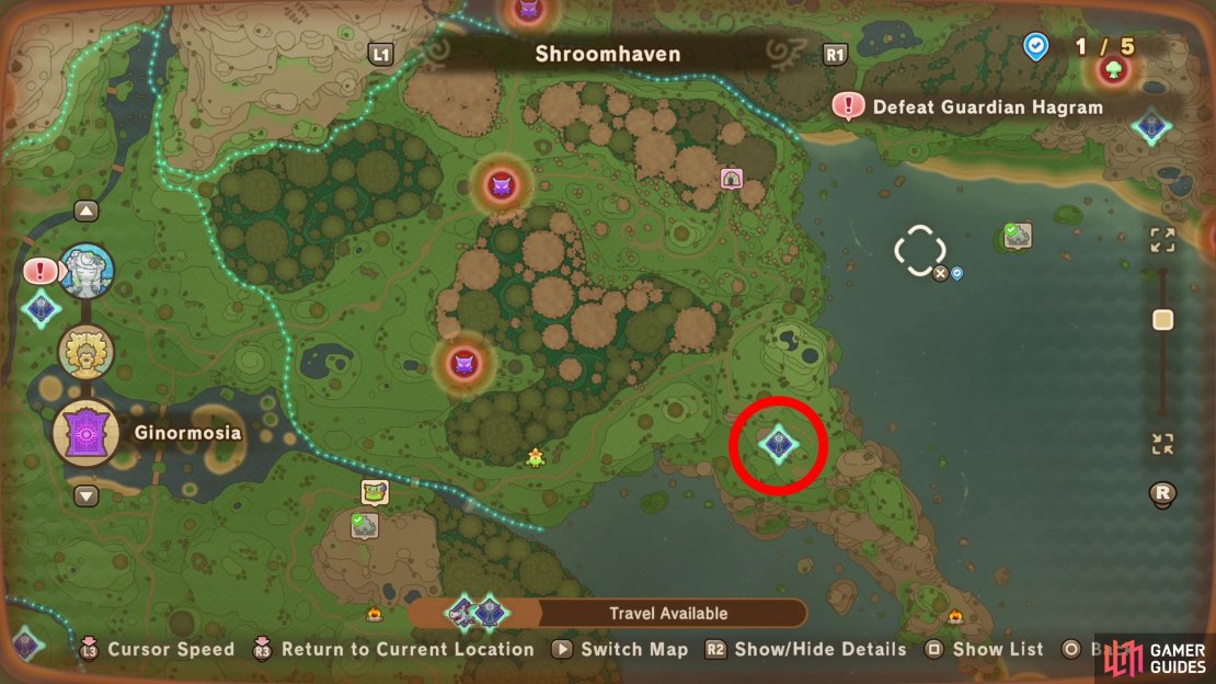 The location of Googlancia’s Tower on the map.