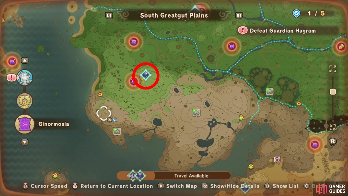 The location of Googlierre’s Tower on the map.
