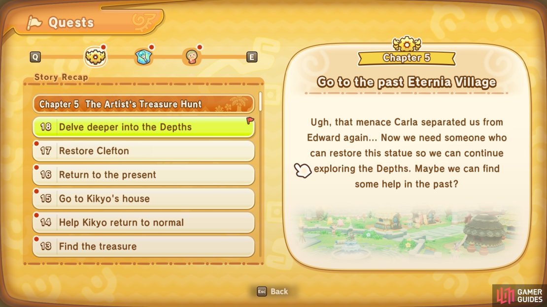 The Quests page in the Weird Tablet