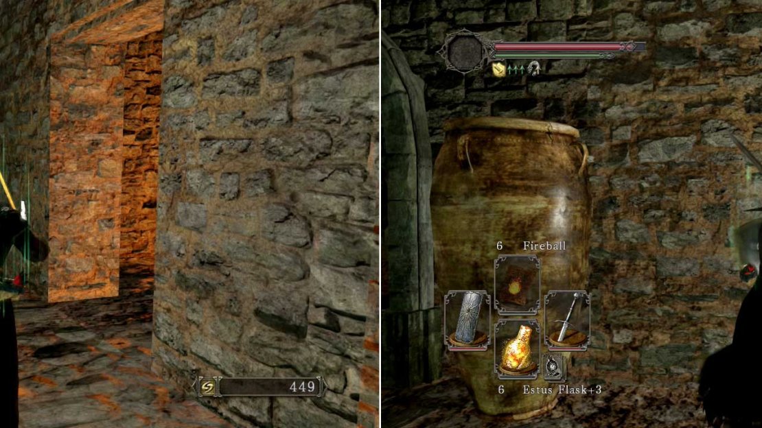 Both hidden rooms are on the ledge above the boss’ fog gate.