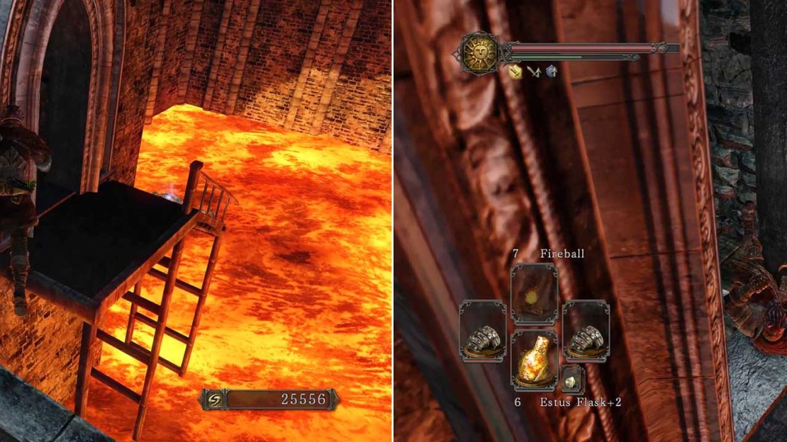 Now go back a bit and look for a metal walkway with an item on it. Aim your jump so you go for the door and you should stop before falling in to the lava.