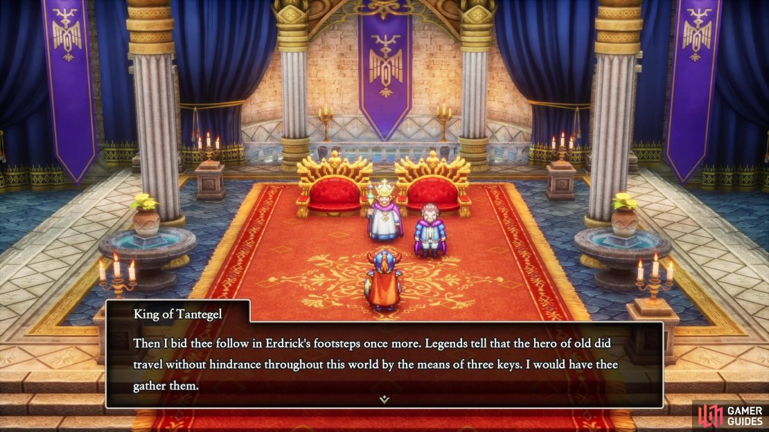 Return to Tantegel after visiting the Shrine of Rain to be tasked with finding Erdrick’s Keys.