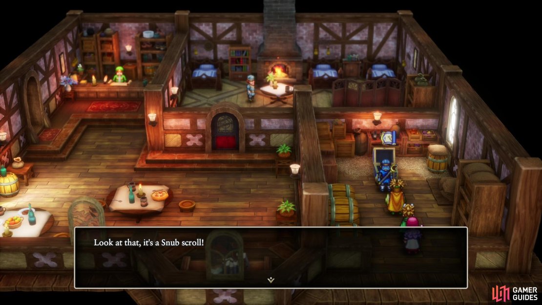 In Rimuldar, enter the inn via the southern door and loot a chest to find the Snub Scroll.