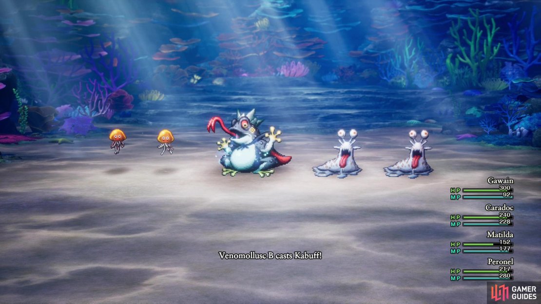 In the depths of the Mermaid’s Sanctuary you’ll run afoul of the Toadalitarian and its minions, who can attack and buff!