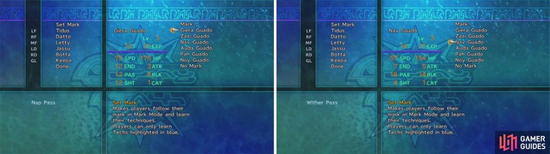 You can learn Techs from players by Marking them. Set this up at the start of matches or in halves. The blue highlighted ones are available to learn.
