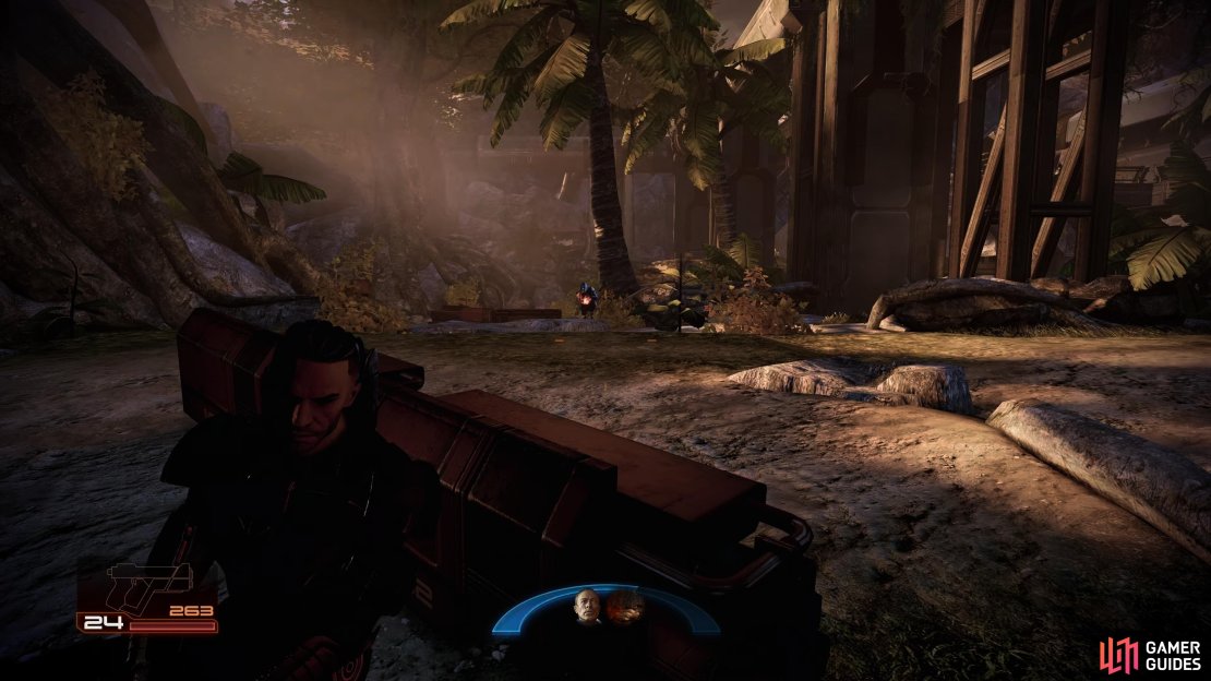 As soon as you enter the area, you’ll be shot at from straight ahead by two Troopers, use the nearby cover to take them down
