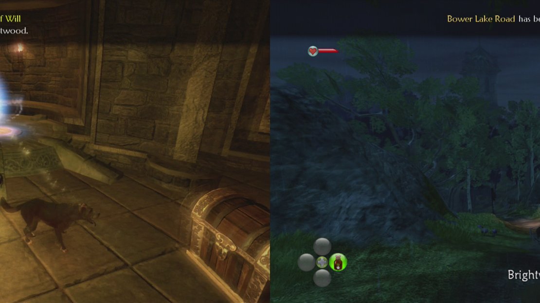 Use the Cullis Gate to leave the Hero’s Guild (left) and then make your way to Brightwood (right).