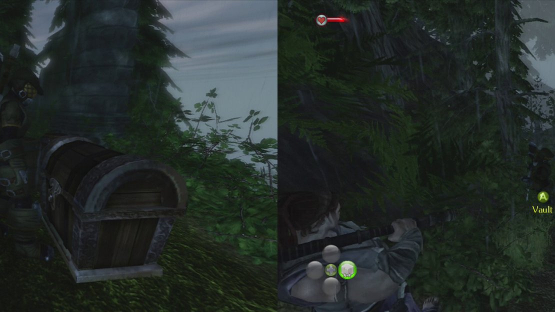 Keep an eye out for chests (left) as you move through this area and be sure to grab the silver key from a lower ledge to the left of the main path (right).