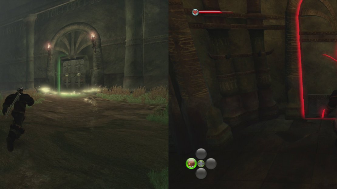 Look out for the entrance to the Shadow Court in Wraithmarsh (left). As you go down the first set of stairs inside, look out for a weak wall containing a chest (right).
