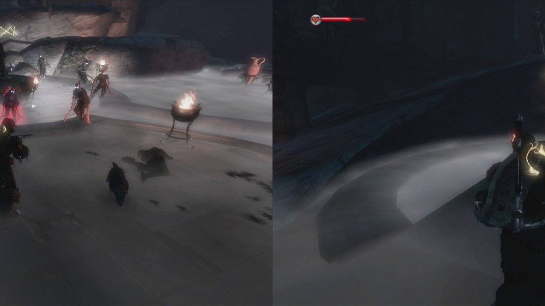 Defeat the boss’s minions (left) and then take on the big kahuna himself (right).