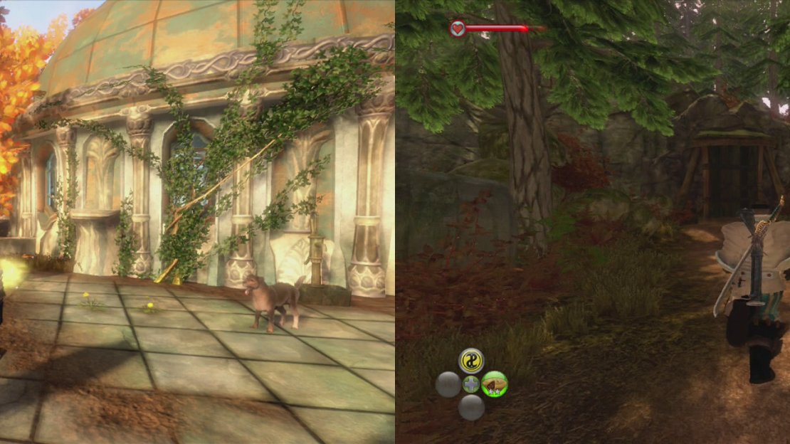 This quest is started by Tommy near the Temple of Light (left). Enter the Echo Cave (right) to begin.
