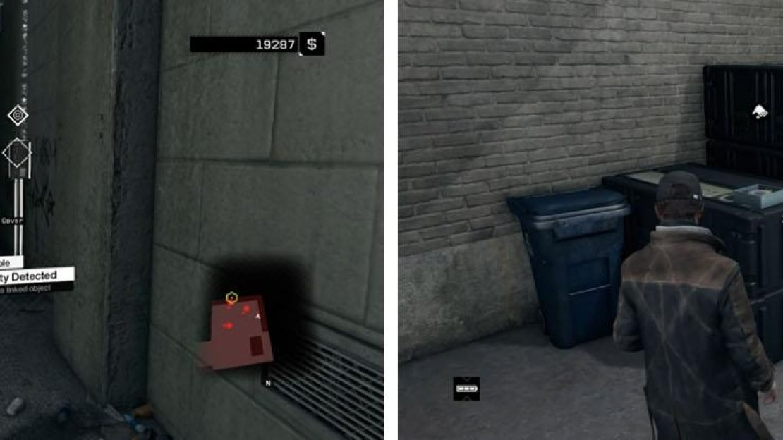 Make sure to hack the junction panel (left) to unlock the door and collect the crafting materials (right) before continuing.