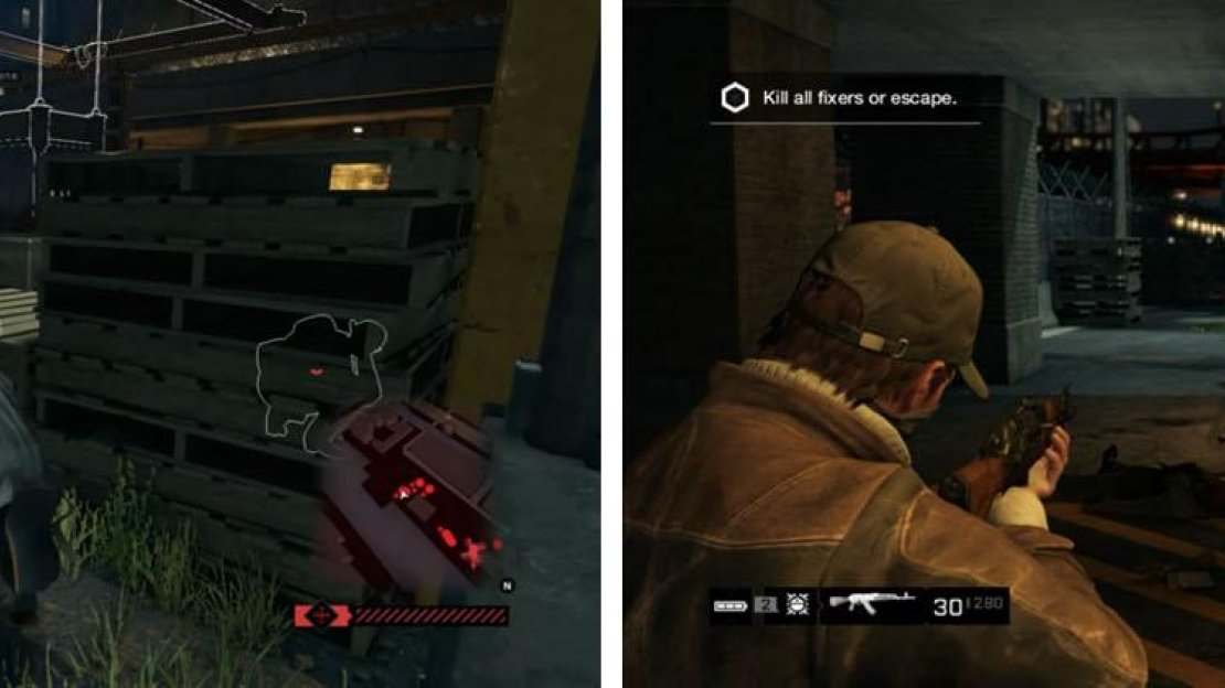 Stay on the move to avoid being surrounded (left) and take cover from the helicopter’s fire under building when needed (right).