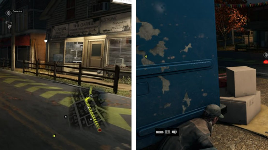 Place down a Proximity IED further down the street (left) than the standard IED and take cover behind the blue truck (right).
