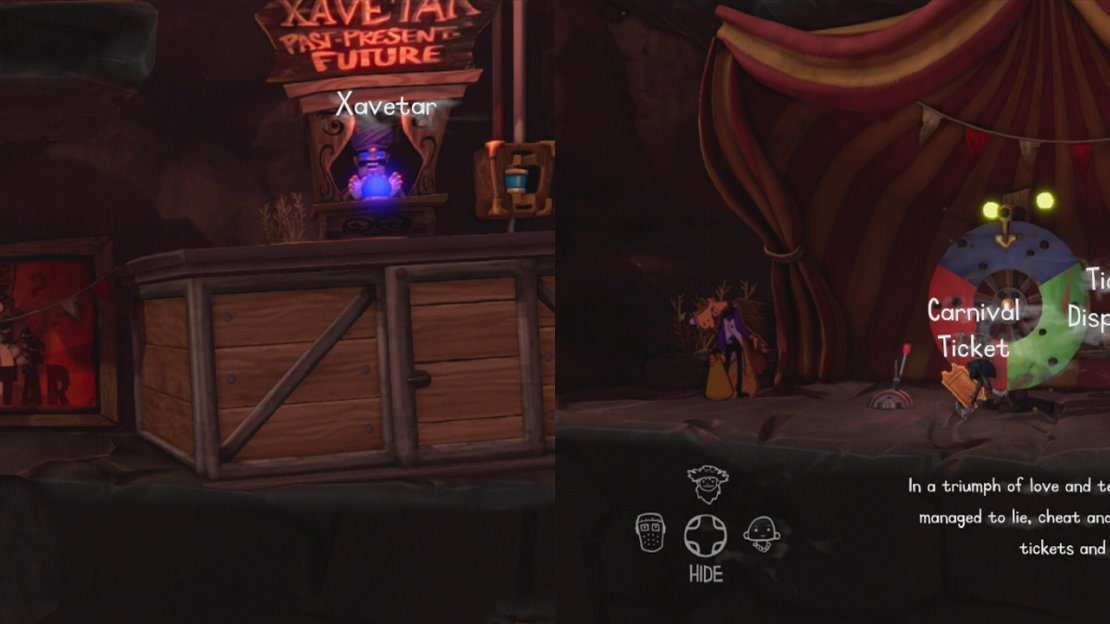 Use the fuse in the empty fuse box next to the fortune teller (left). Select the colour he gives you on the wheel of Misfortune for another ticket.