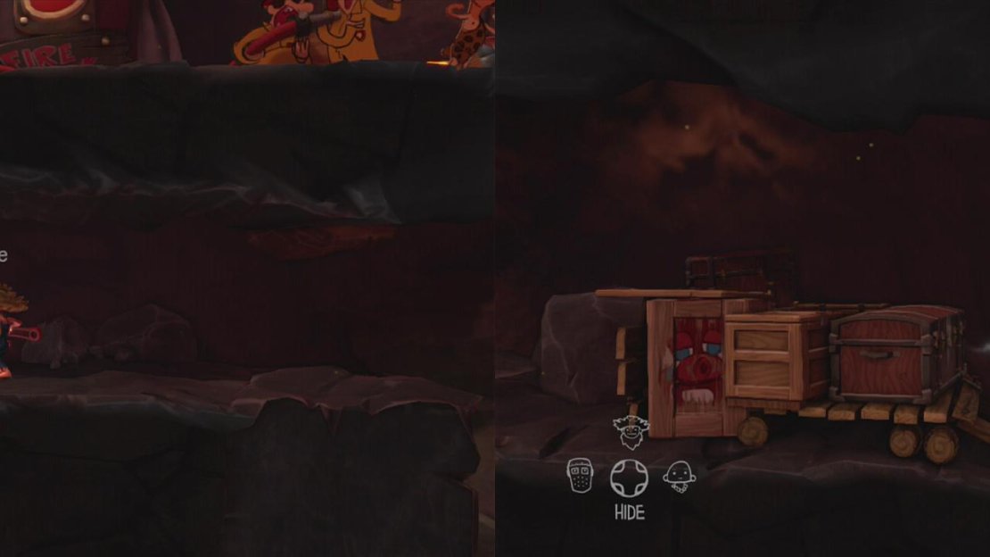 Use the dunking machine again to access the Valve Pipe Nut beneath the carnival (left). Venture a little further to the right for a Cave Painting (right).