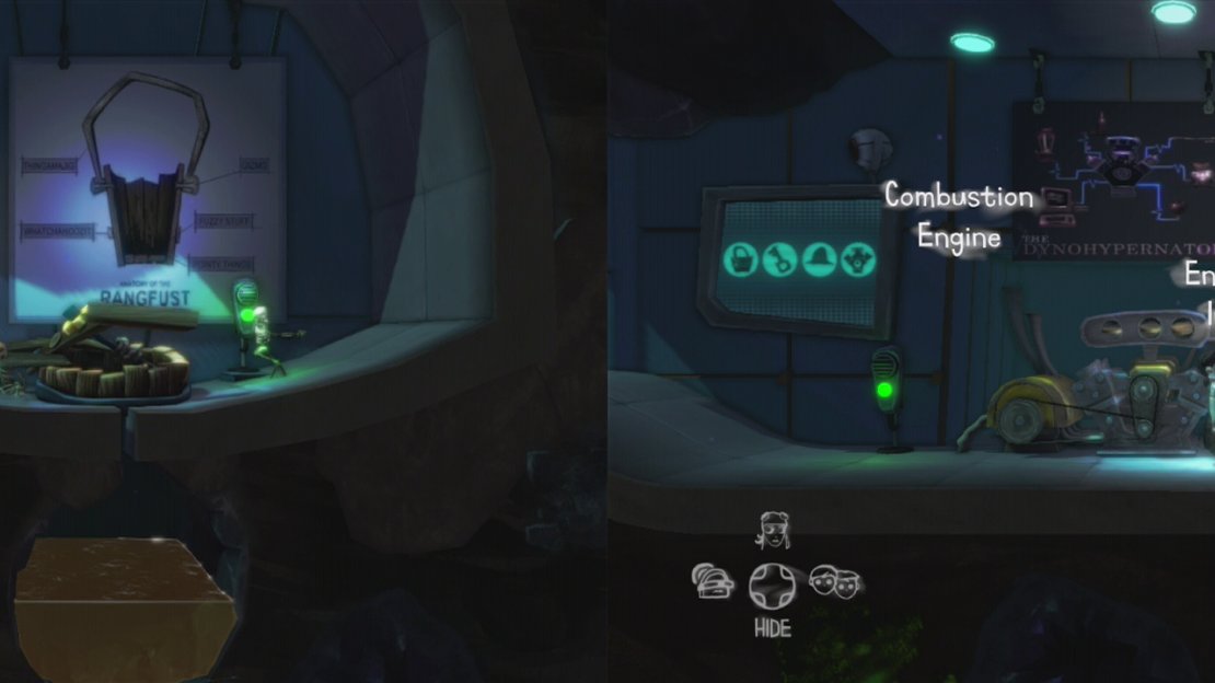 In the future grab the bucket from the well display (left). Grab some oil from where the dino was and use it to power the combustion engine (right).