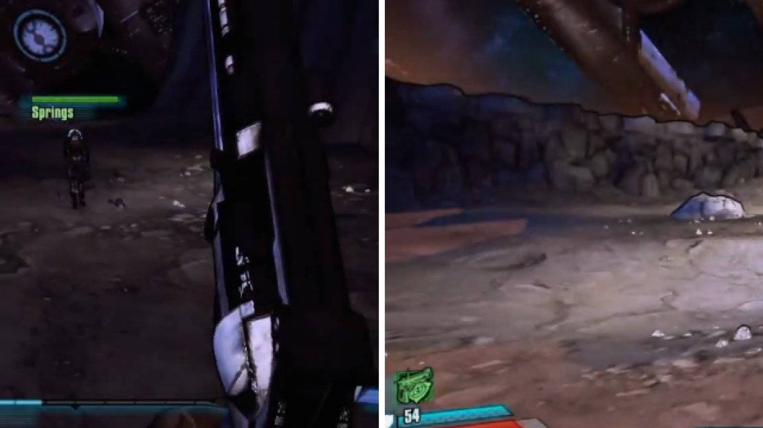 With no oxygen, the screen flashes black and you will slowly lose health (left). The Air Dome generator will supply a bubble of oxygen when activated (right).