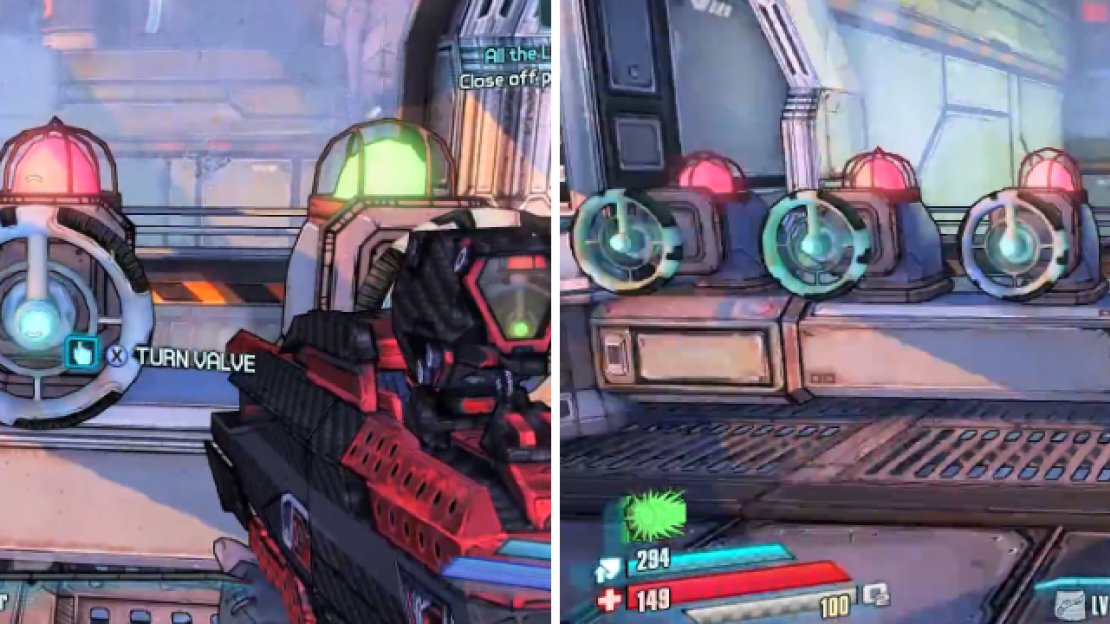There’s a little puzzle here, with your goal being to turn the wheels until all the lights are red.