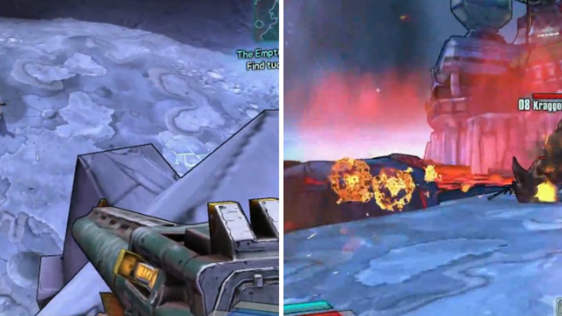 Drop down here to find the tuckerbag, but you’ll have to kill the three Kraggon Eruptors before you can pick it up.