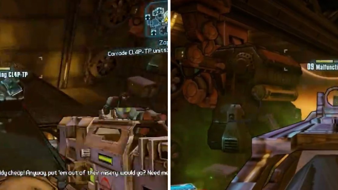 All of the malfunctioning Claptrap units are close to each other and can easily be seen thanks to the electricity they’re emitting.