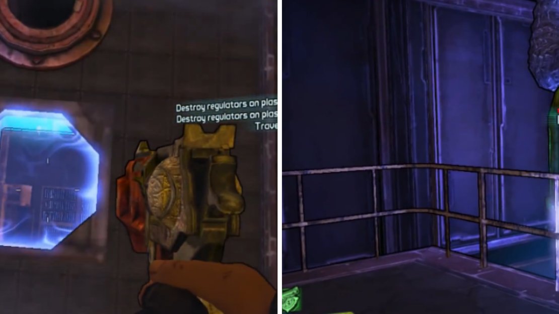 Jump down into the holes and destroy the regulators (right), which are highlighted green and are numbered three.