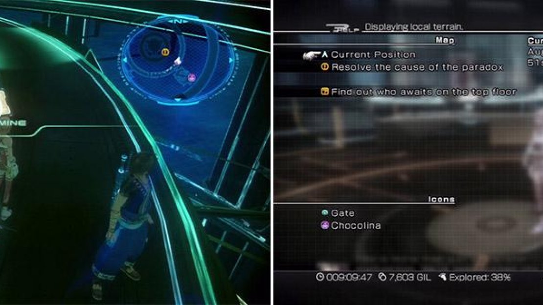 Examine this panel to continue (left). You must reach the northern room (right).