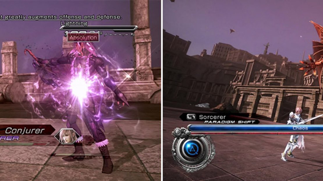 Use Aura when you wish to push for a quick victory or to quickly drive the Chain Gauge higher (left). The status ailments don’t always stick as both Caius and Chaos Bahamut have fairly high resistance until they’re staggered (right).