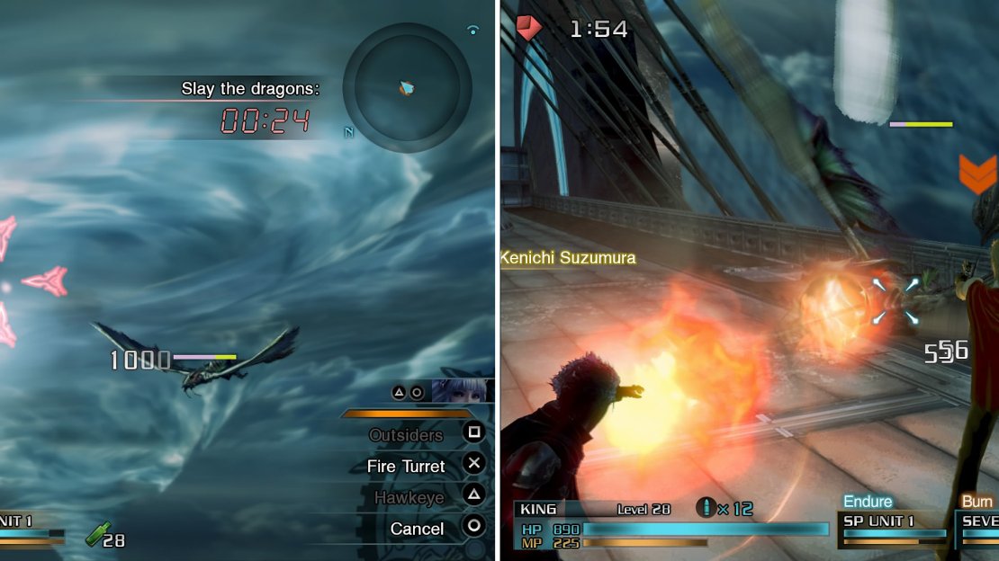 If you place the crosshairs here (left) you will be able to hit almost all the dragons as they come down this line of sight. An enemy commander will crash on the deck of the ship (right).