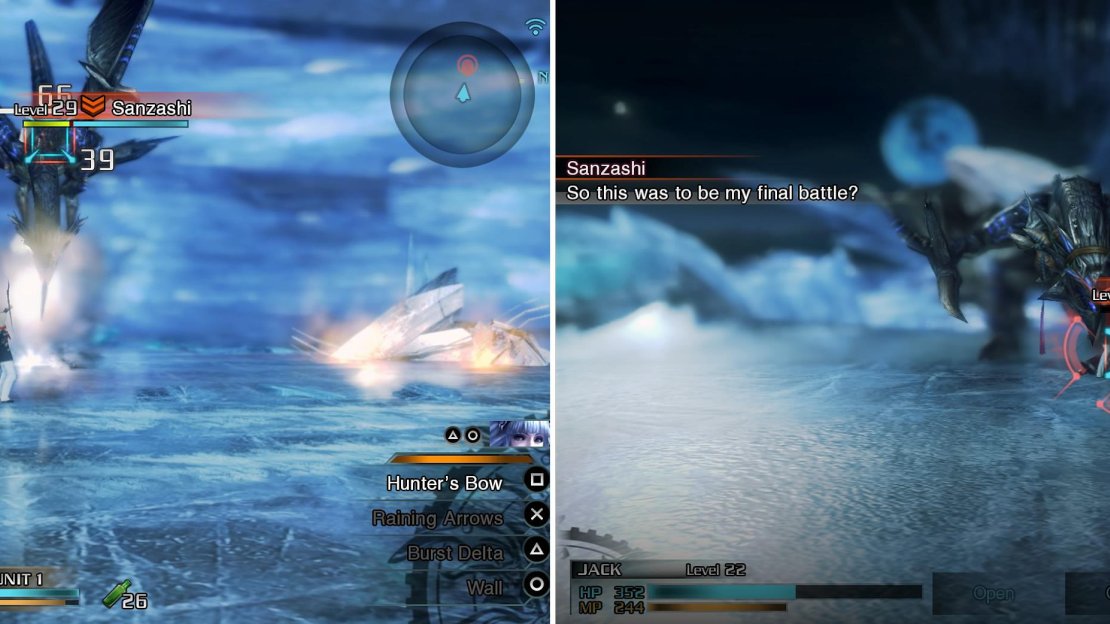 Target Sanzashi with a ranged character like Trey (left). It is easy to kill him and not hit the Flyvern for the SO.
