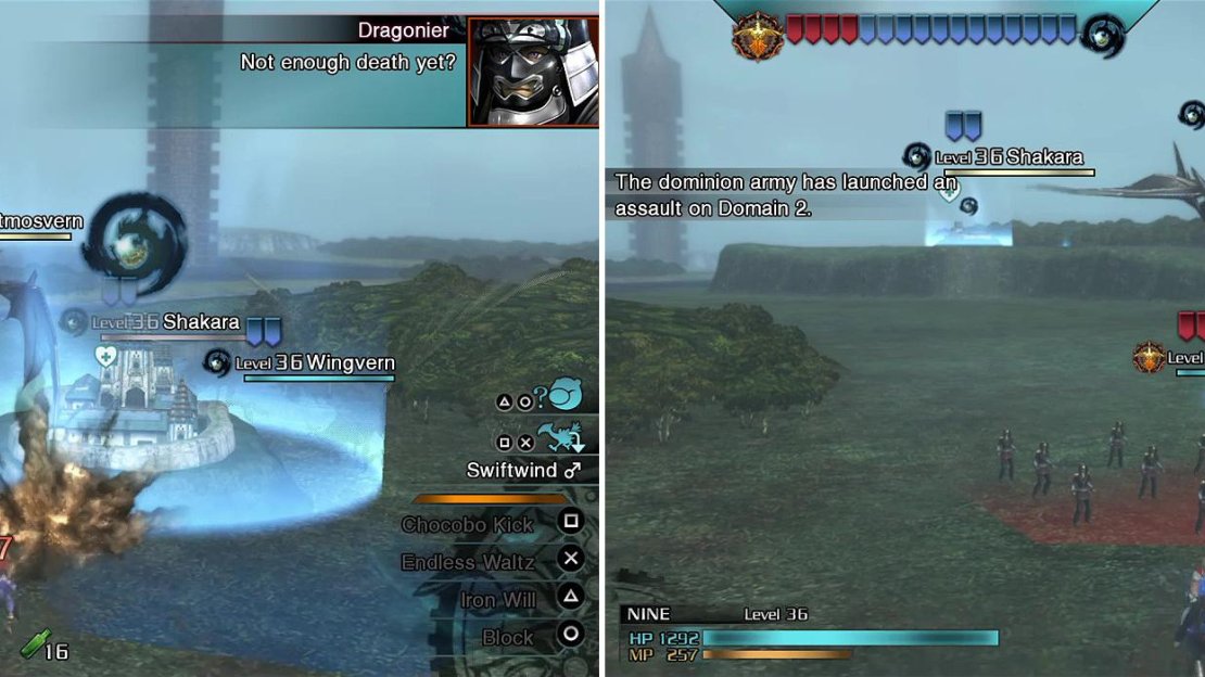 The Atmosvern is an elite unit and will cause more problems than anything else, so keep attacking it until it retreats. If you attack Domain 2, it will fly over to help (right).
