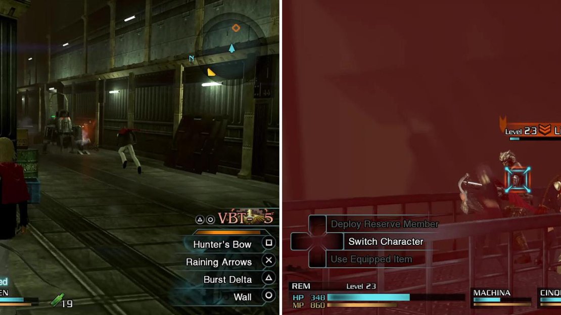 You stand here to avoid the fire (left). After the door is opened, whittle down Steiner’s (recognise the name?) HP then accept the SO (right).