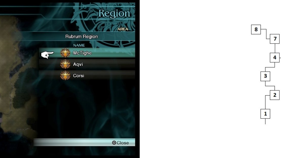The entrance to Corsi Cave on the overworld (left) and the in-game map of the dungeon (right).